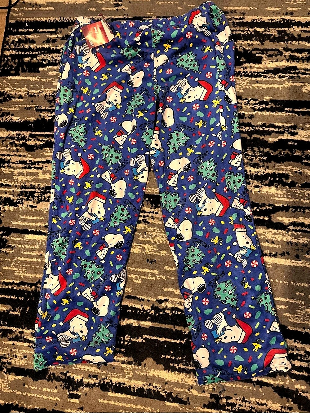 PEANUTS Christmas pajama pants Blue & Red Large